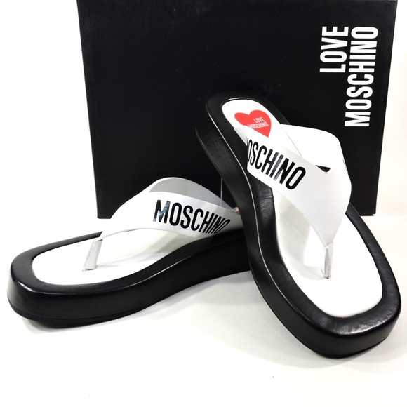 LOVE MOSCHINO 🇮🇹 WOMENS BLACK SOFT LEATHER COMFORT SANDALS - Picture 10 of 10